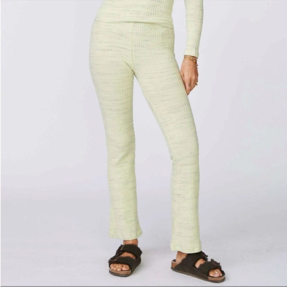 MONROW Ribbed Flare Leg Lounge Pant‎ Large Green Jogger Legging Yoga Pastel New